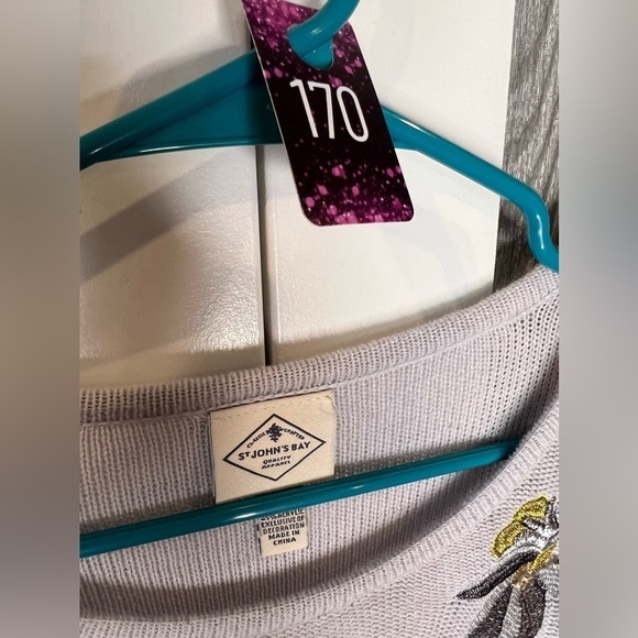 B13.21 St. John's Bay Women's Long Sleeve Floral Embroidered Sweater Grey Small - Picture 3 of 6